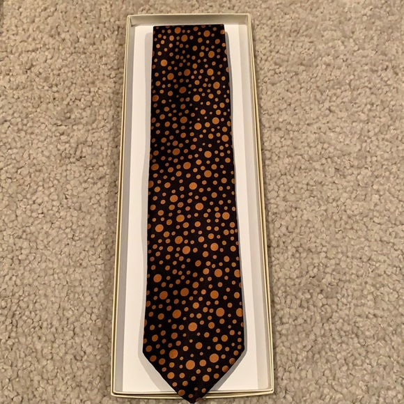 Brioni Black Silk Tie with Orange Circles